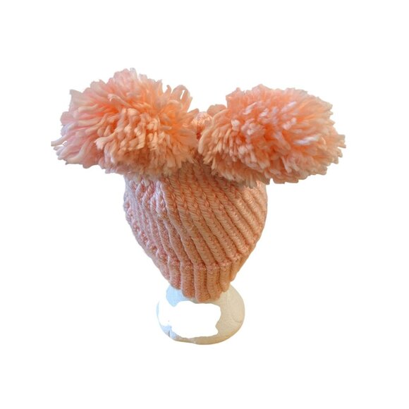Womens Handmade Double Pom Pom Beanies Knit Pastel Pink Hat Winter Cold Weather - Picture 5 of 5